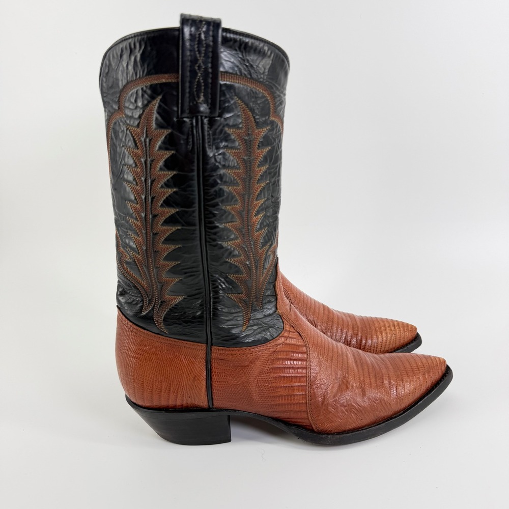 Vintage Tony Lama Teju Lizard Cowgirl Boots Women 8B Cognac Black Thieves Market